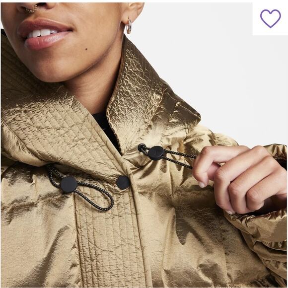 Nike Sportswear Women's Swoosh Puffer Shine PrimaLoft Jacket Large Gold Metallic - Picture 3 of 11